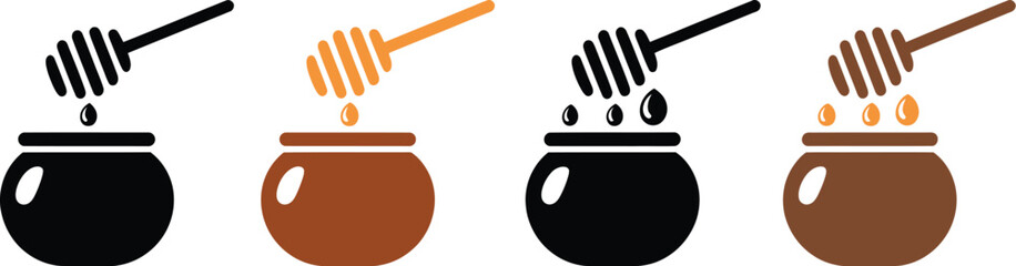 Honey dippers, dripping honey and honey pots for apiaries, organic products, food branding, and culinary illustrations.  © Mr. Tasin