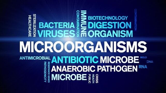 Microorganisms animated word cloud-text design animation tag kinetic typography seamless loop.