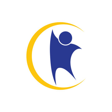 Blue Human Silhouette Inside Yellow Crescent