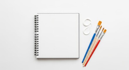 Naklejka premium Blank Notebook and Paint Brushes.