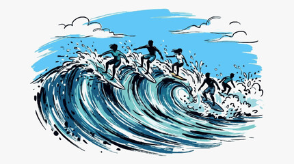 Surfer riding a large ocean wave at sunset. © Dersa