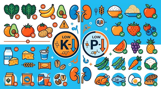 Low potassium and phosphorus diet infographic for kidney health