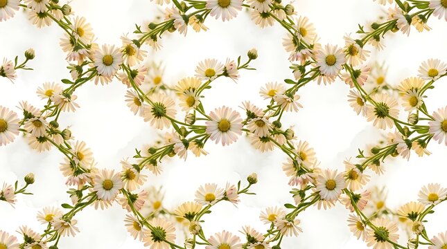 Seamless floral pattern with white daisies and green stems