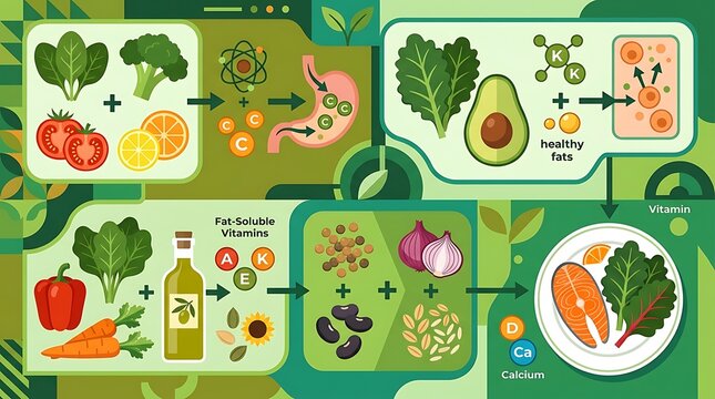 Infographic showing healthy food combinations for nutrient absorption