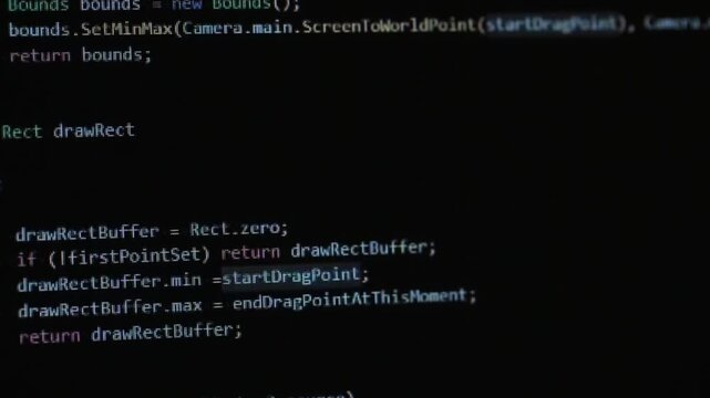 A monitor screen with program code written by a programmer, programming language, IT technology, programmer