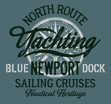 North route sailing cruises nautical heritage vintage yachting vector print for boy man marine wear t shirt sweatshirt 