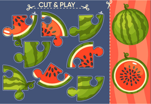 Watermelon Jigsaw Puzzle Cut and Play Activity for Kids