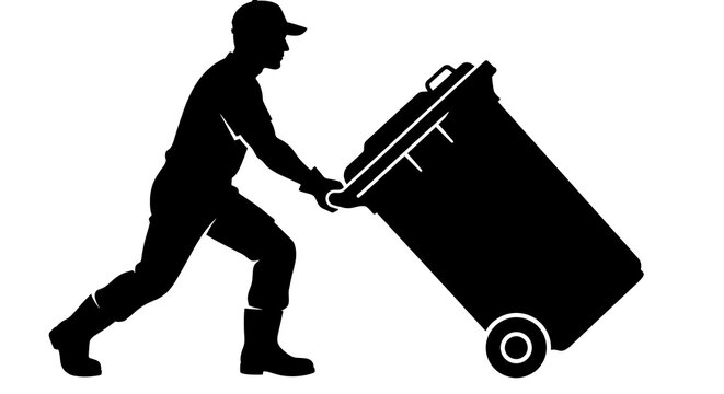 Sanitation worker pushing a garbage bin silhouette