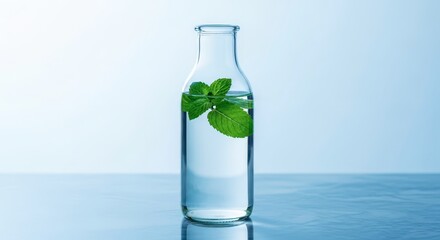 Obraz premium Mint leaves in a glass bottle.