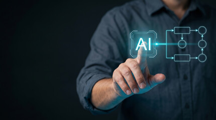 Obraz premium Artificial intelligence workflow agentic interface, digital process innovation concept. Management system analysis process. artificial intelligence automation, robot technology