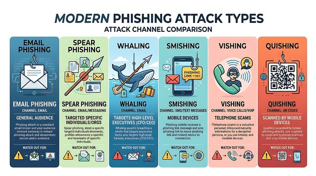 Infographic showing different types of modern phishing attack methods