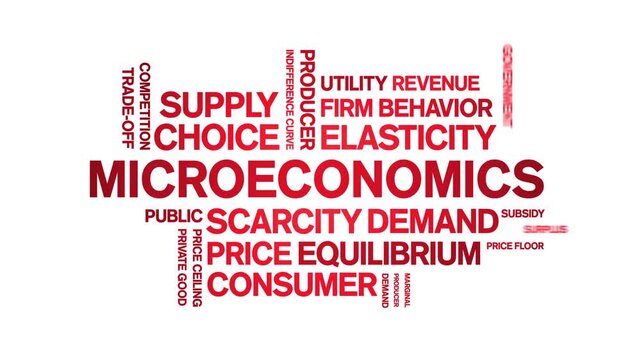 Microeconomics animated word cloud-text design animation tag kinetic typography seamless loop.