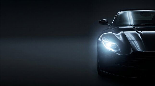 Modern car headlight closeup on dark background: Luxury vehicle lighting and aerodynamic design, high-end technology and automotive industry advertising material