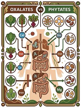 Infographic comparing oxalates and phytates impact on human nutrition
