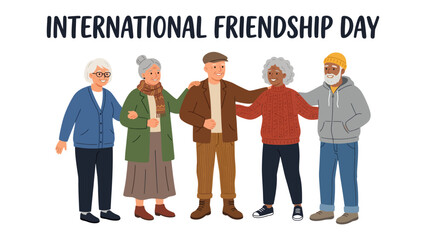 Fototapeta premium A Cherished Gathering: Celebrating International Friendship Day with a diverse group of elders, their arms around each other, radiating warmth and the enduring bonds of companionship.