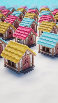 Multicolored Stylized 3D Houses in a Row Panning Shot