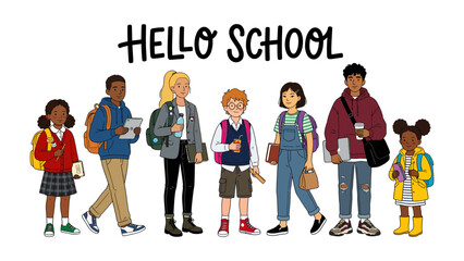 Fototapeta premium Hello School Children Group