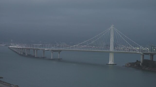 Cable-Stayed Bay Bridge Under Stormy Sky In San Francisco - Epic Drone Shot