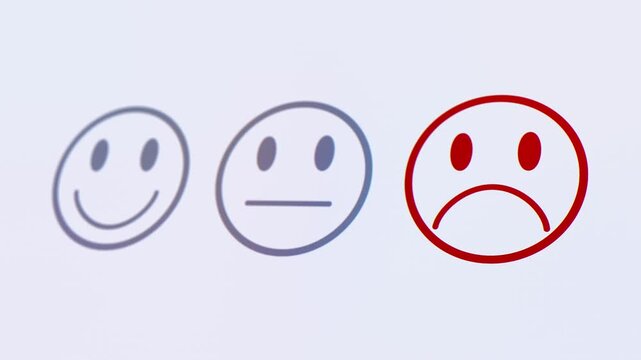 Video animation of a fictional website showing a mouse pointer clicking on a negative button (negative feedback) in a feedback survey. Business concept for online ratings.