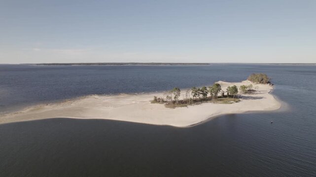 Aerial view of an island near twin dikes park on Sam Rayburn Reservoir in Texas