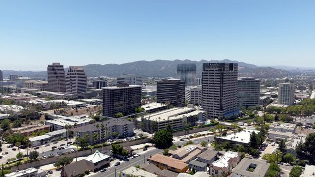 aerial pulling out from glendale california
