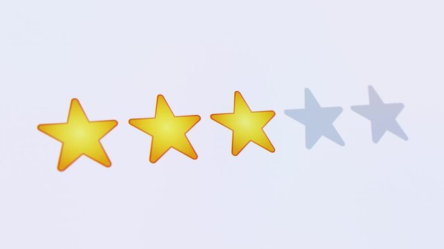 Video animation of a fictional website showing a mouse cursor clicking on a 1- to 5-star rating. Business concept for online star ratings.
