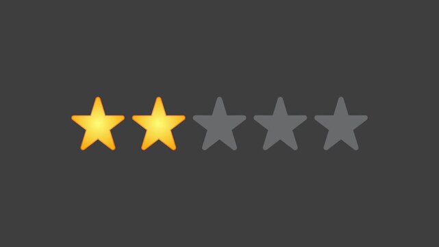 Video animation of a fictional website showing a mouse cursor clicking on a 1- to 5-star rating. Business concept for online star ratings.