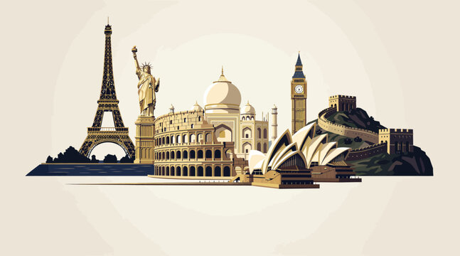 Famous Global Landmarks Collage - Travel and Tourism Icon Collection