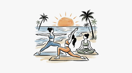 Two cats relaxing under a palm tree illustration. © Iwan