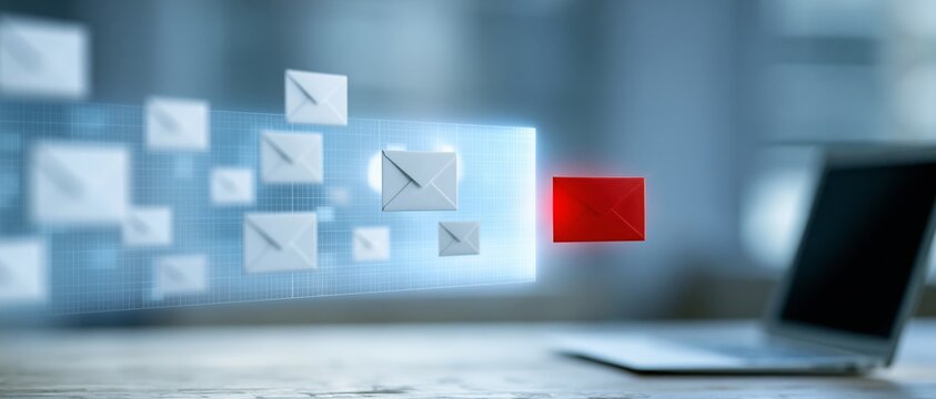 Digital email communication concept with laptop
