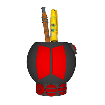 Pen holder  with logo album bts style red and black design no background 