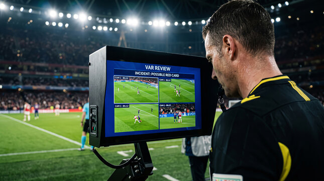 Observing digital split-screen surveillance of athletic maneuvers during a high-stakes professional football championship match under stadium lights.