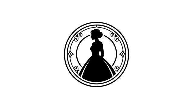 Luxury wedding logo combining bride silhouette with heart shape, elegant feminine branding, minimalist vector style, black monochrome design, isolated white background, Elegant bridal emblem inspired 