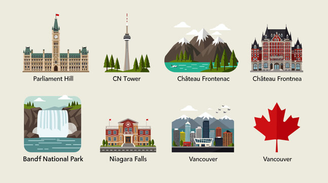 Canada Landmarks Collection: Parliament Hill, CN Tower, Niagara Falls, Vancouver