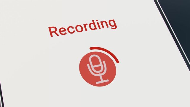 Video animation of a voice recording app on a smartphone screen - the voice message is currently being recorded - seamless loop.