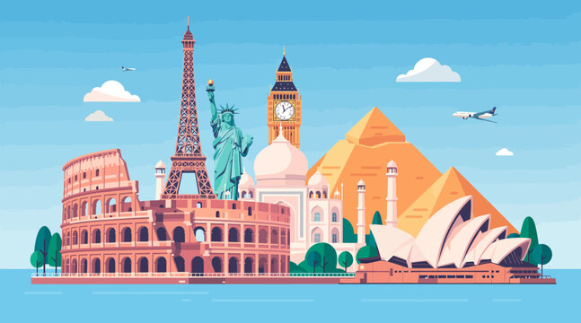World Landmarks Collage - Travel Icons & Vacation Destinations