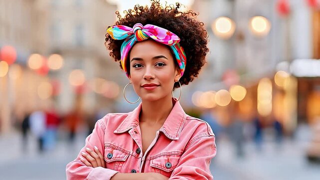 Woman with curly hair wearing headband
