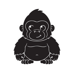 Black cartoon gorilla sitting isolated on white background, Vector, illustration © Emam Bodda