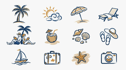 Vector collection of tropical island and ocean symbols. © Ramdani