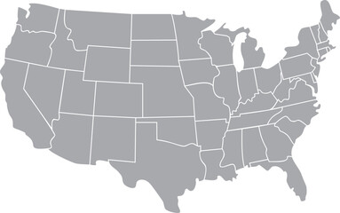 Fototapeta premium Grey United States map vector icon with state borders on white background