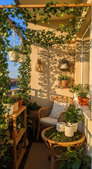 Fototapeta premium Serene Balcony Oasis Filled With Lush Greenery And Natural Light