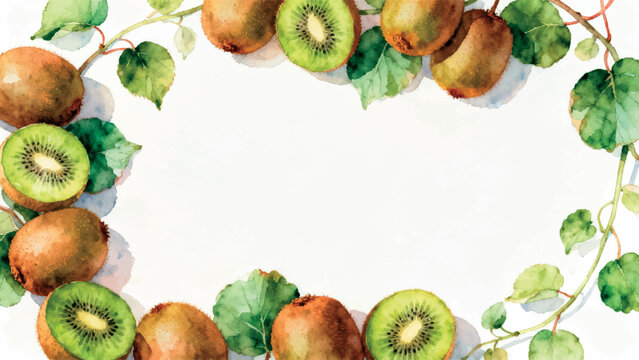 Watercolor kiwi fruit frame with white copy space