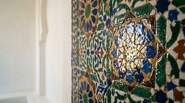 Intricate traditional moroccan zellige mosaic tile wall art