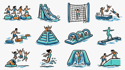Vector illustration of various sea animals and boats. © Ramdani