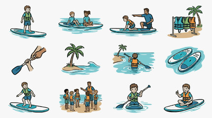 Vector illustration of various sea creatures and divers. © Ramdani