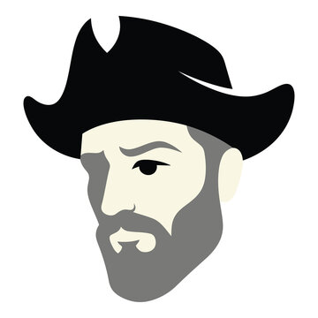 Cowboy face with beard and hat on white background icon