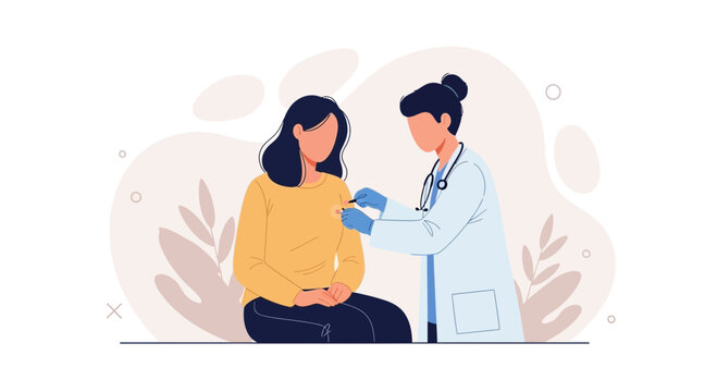 Doctor Administering Vaccine to Patient in Flat Illustration Style