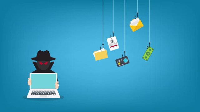 Phishing Attack Concept Showing Hacker Stealing Password Banking Data Email And Financial Information