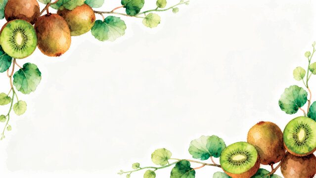 Watercolor kiwi fruit frame with white copy space