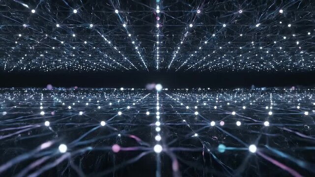 Abstract digital network of glowing nodes and connections.